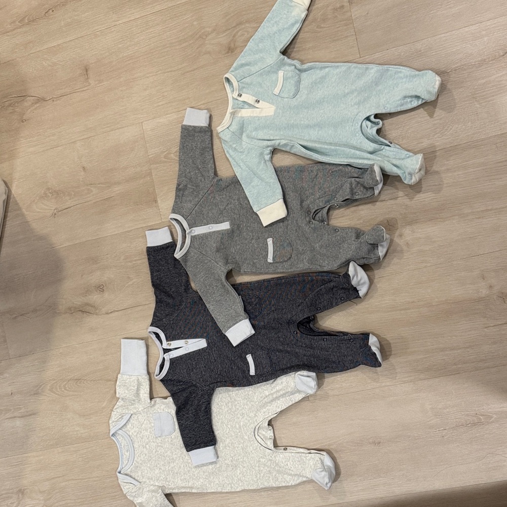 Cozy Kids One Piece Footies Set - Gray, Blue, Cream